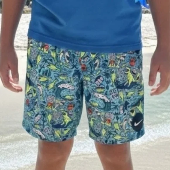 Nike Boys Swim Shorts/Trunks Blue Size XL surf Dinos, sharks, volcanos, swooshes - Picture 2 of 7